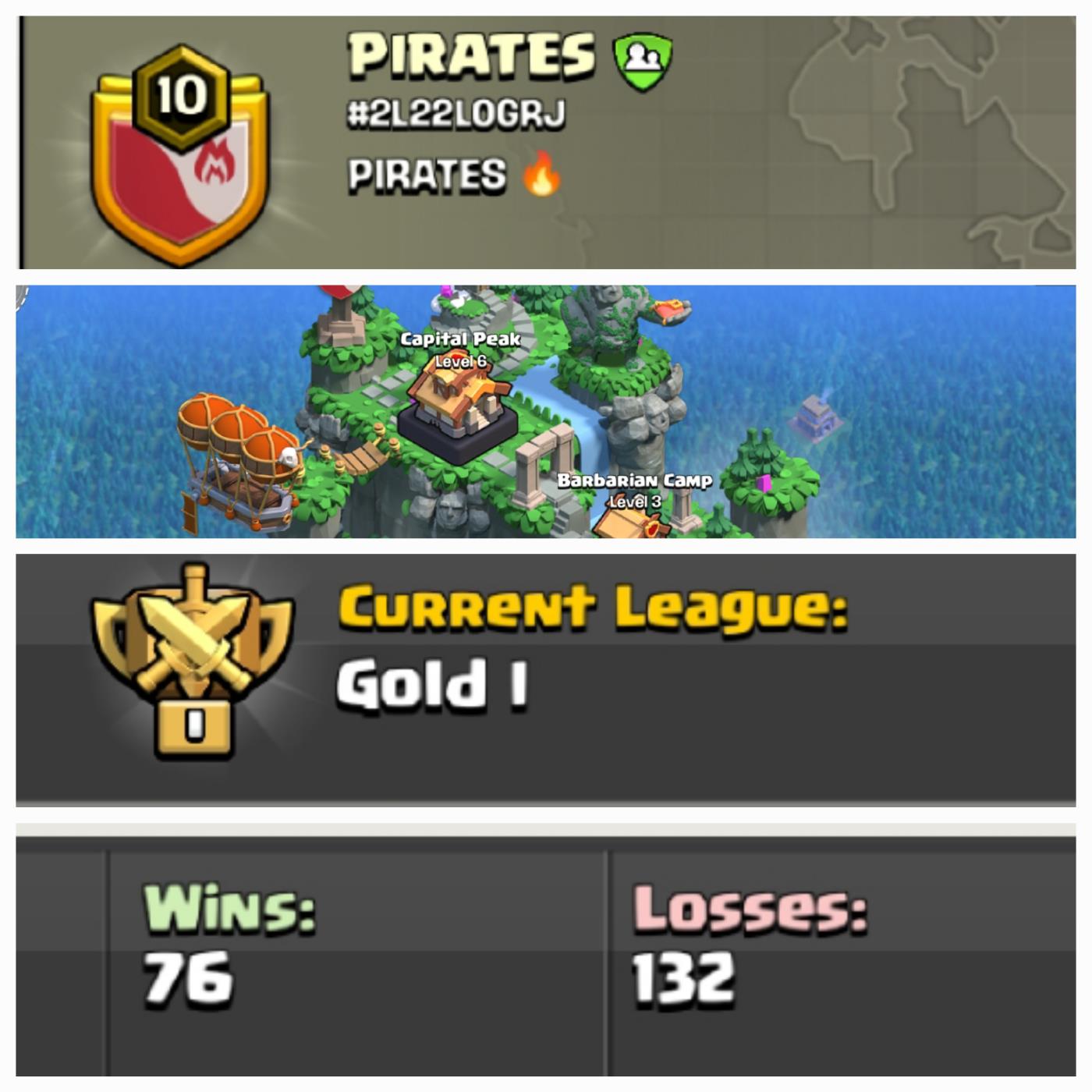 PIRATES !! LEVEL 10 !! CAPITAL PEAK 6 !! WIN 76 LOSS 132 !! GOLD 1 !! CHEAP !! FAST DELIVERY