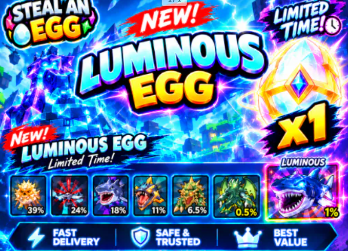 ⚡ 100 Luminous EGG (6998 Robux) ⚡ Fast&Cheap! ⚡Steal An Egg ⚡SUPERFAST DELIVERY!