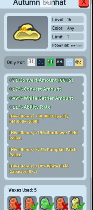 Autumn Sunhat(Beequip) 2/5 Potential,5/5 Wax used!! Another Detail In Description!!!!!!