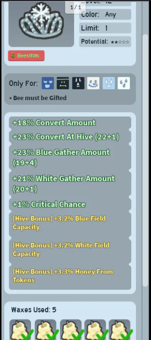 Snow Tiara (Beequip) 2/5 Potential,5/5 Wax Used Check Description For Another Detail!!!