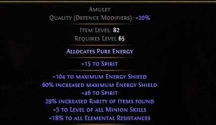 ✧･ﾟ:*✧ Path of Exile 2 Items: Amulet - 3 to Minions, 61 Spirit, 29% Rarity, 18% Resistances, ES 60% 104 ✧･ﾟ:*✧ Cheaper Than Regret ✧･ﾟ:*✧