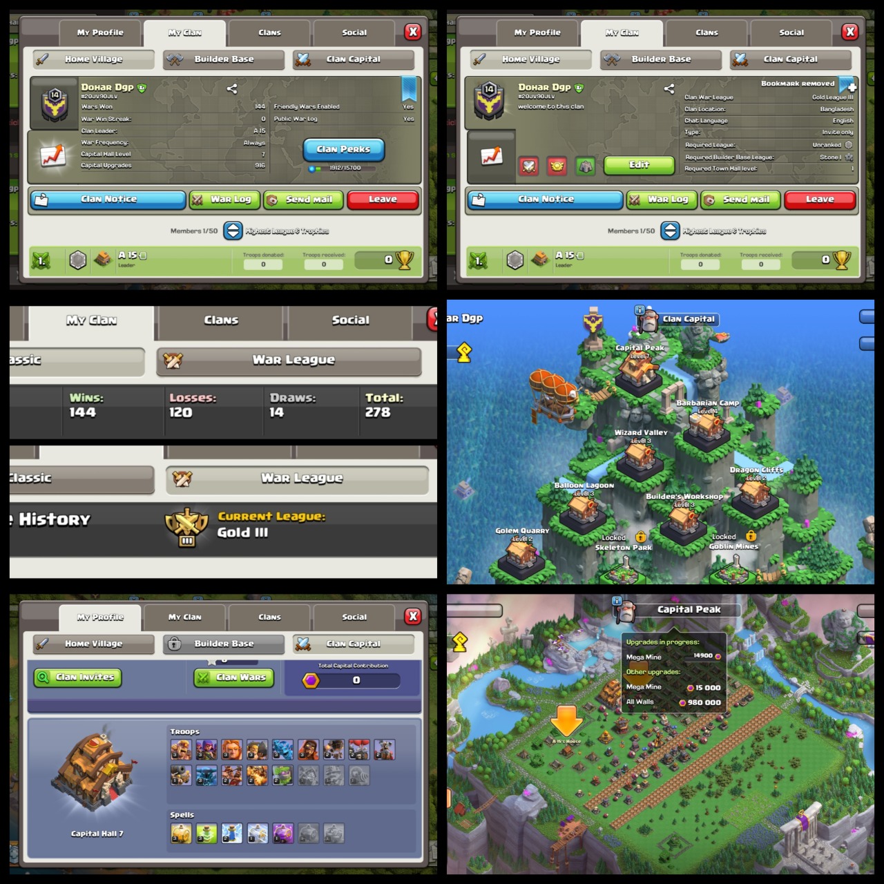 Level: 14 ✦ Name: Dohar Dgp ✦ CP: 07 ✦ League: Gold 3 ✦ English Name Clan ✦ Fastest Delivery - No. 87