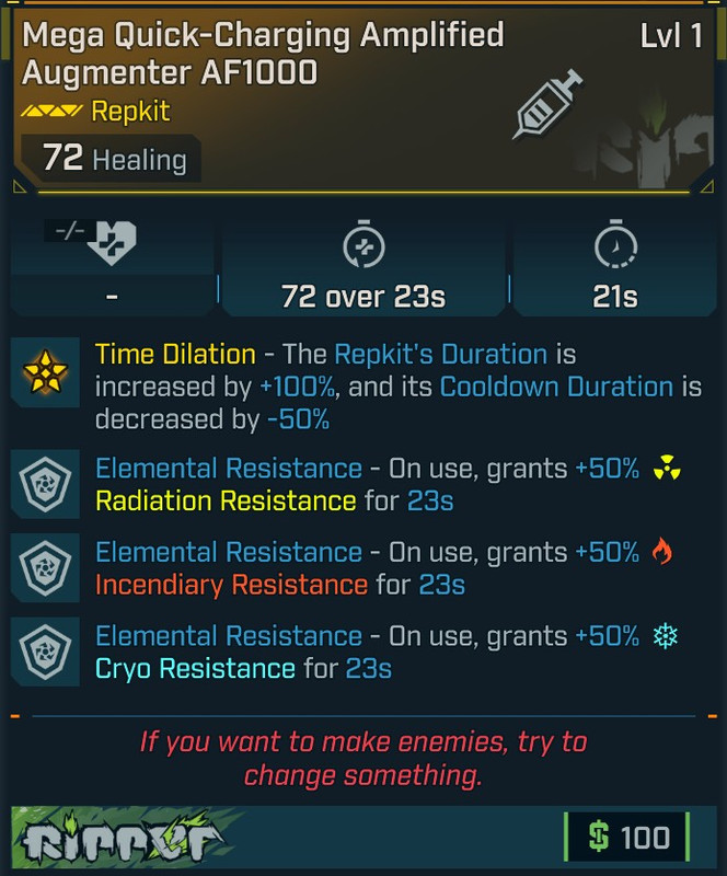 [MODDED] Level 1 AF1000 - 50% All Res - 3s Immunity - see image