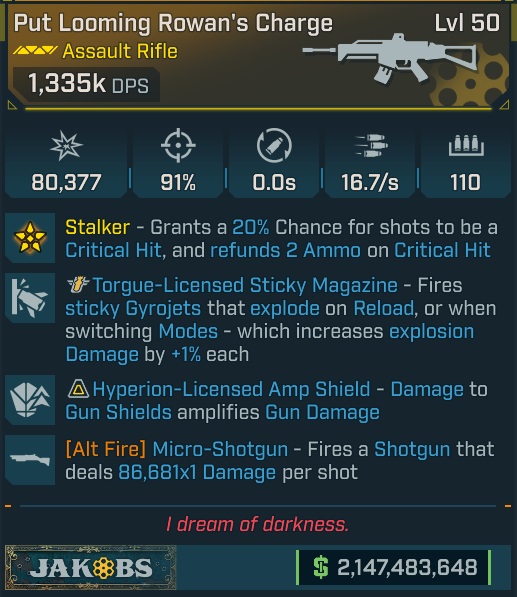 [MODDED] Level 50 Rowan's Charge 1,335k DPS - No Reload - see image