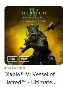 ✧・゚:*✧ Diablo IV Vessel of Hatred - Ultimate Edition for PS4 & PS5 (Turkey) ✧・゚:*✧ Add. Smile. Repeat. ✧・゚:*✧