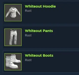 ✧･ﾟ:*✧ Rust: White Set (3 Items) - Whiteout Hoodie, Pants, Boots ✧･ﾟ:*✧ Gone Means Gone ✧･ﾟ:*✧
