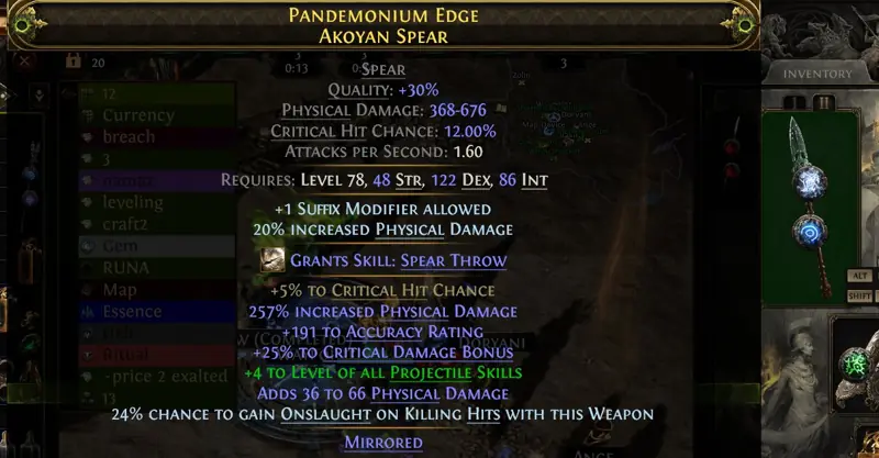 ✧･ﾟ:*✧ Path of Exile 2 Items: Mirrored Spear for Twister (1074 DPS, +4 Proj) ✧･ﾟ:*✧ Smiles, Delivered Fast ✧･ﾟ:*✧