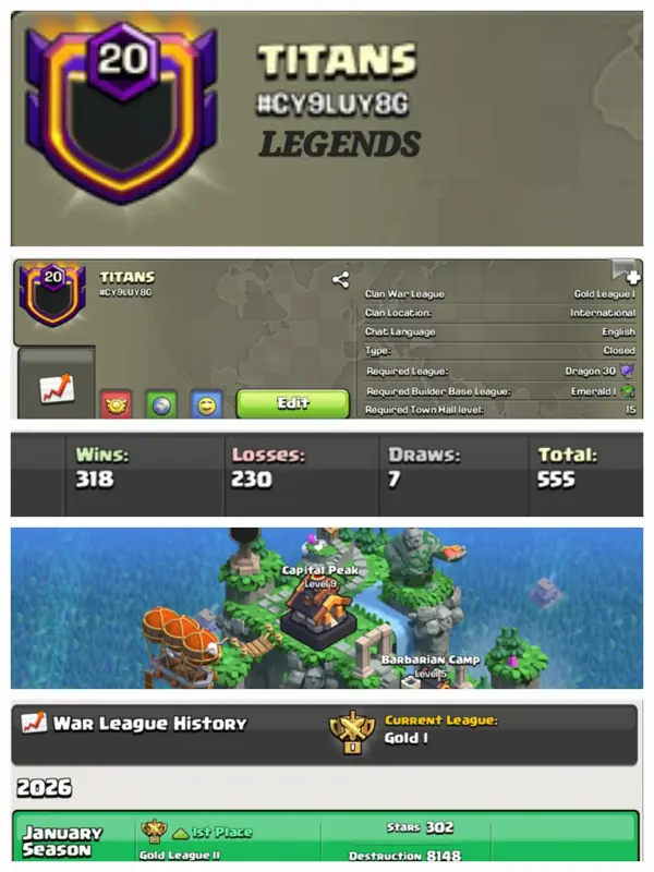 ✧・゚:*✧ Clash of Clans Level 20 Clan, Gold 1 CWL, Clan Capital 9 ✧・゚:*✧ Gone in 3...2...1 ✧・゚:*✧