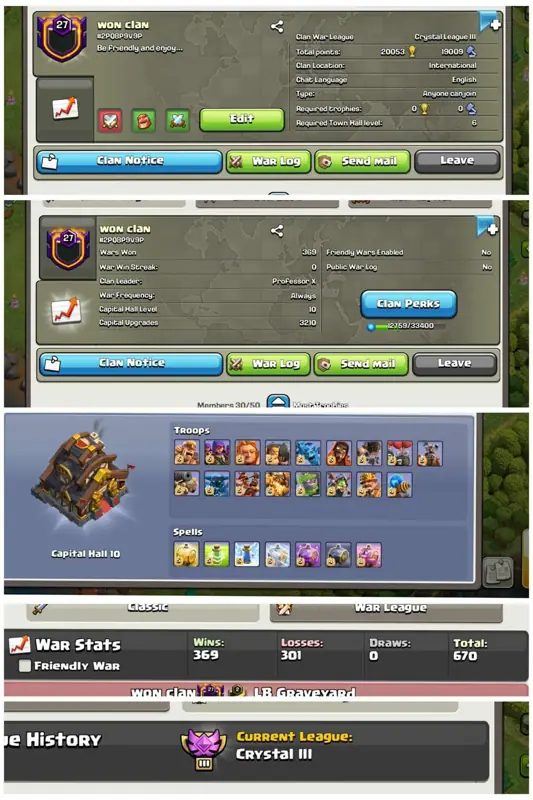 ✧・゚:*✧ Clash of Clans Clans - Level 27 Clan, Crystal 3 CWL, Capital 10 MAX ✧・゚:*✧ On huge sale ✧・゚:*✧