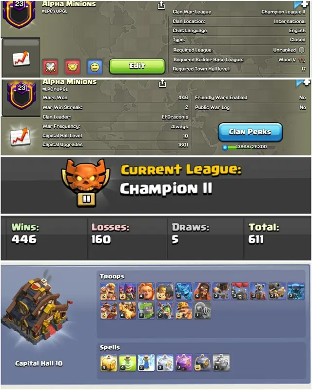 ✧・゚:*✧ Clash of Clans Level 23 Clan with Champion 3 CWL League and 446 Wins ✧・゚:*✧ IDK Why its cheap ? ✧・゚:*✧