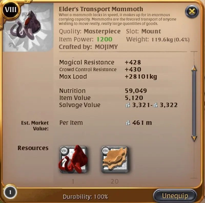✧・゚:*✧ Albion Online Items - Transport Mammoth MP (Masterpiece) ✧・゚:*✧ You Had one job...buy ✧・゚:*✧