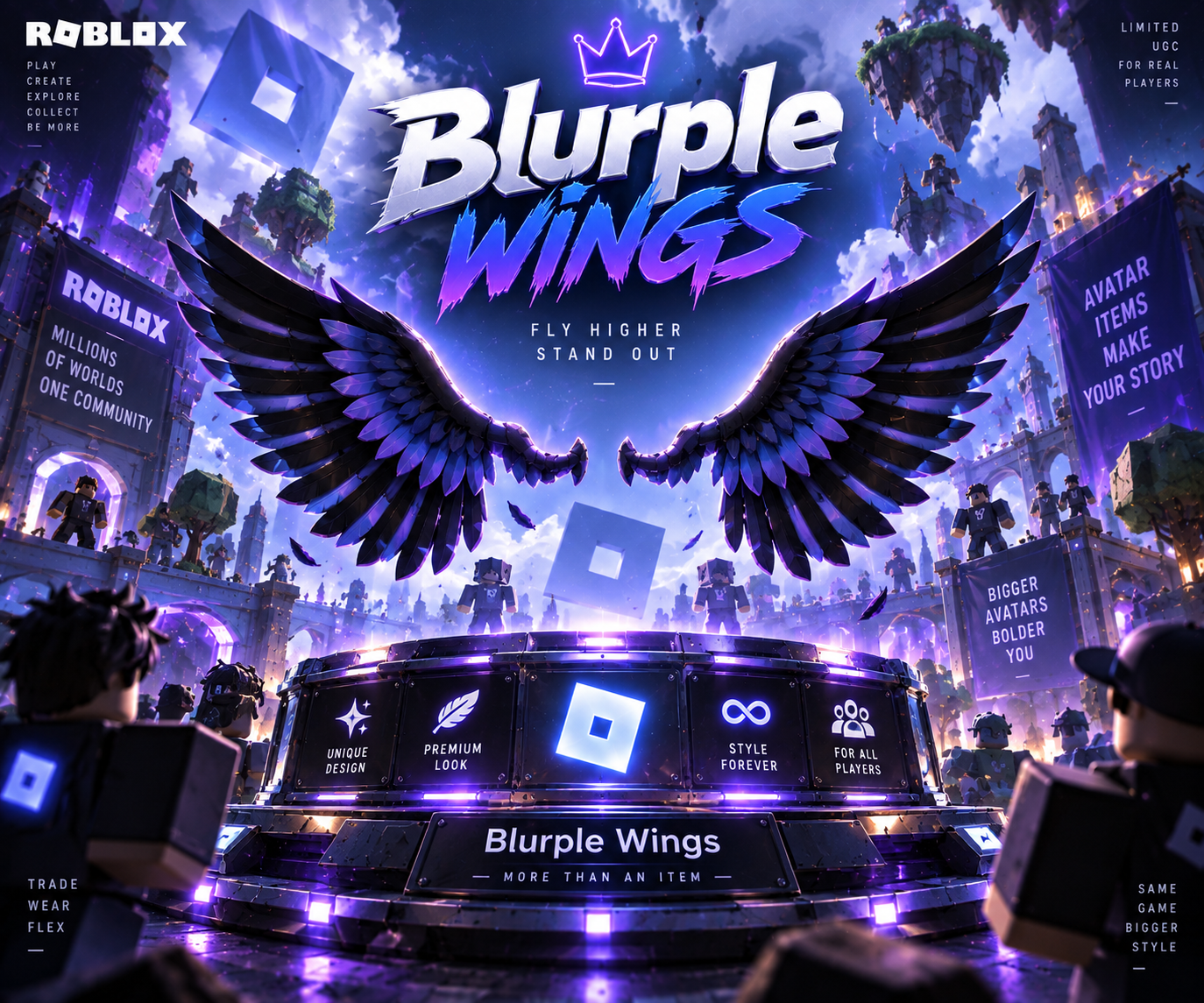Blurple 8-Bit Wings | Roblox