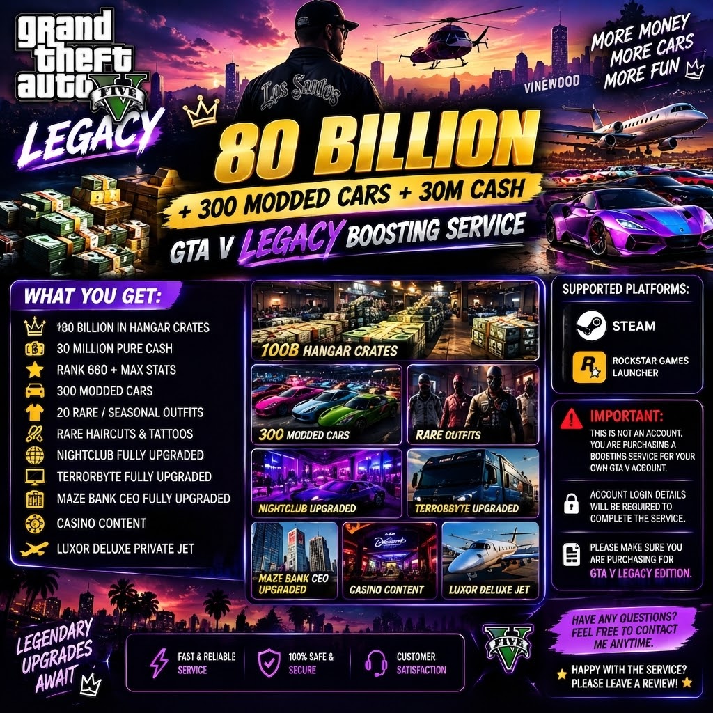 💸 80 BILLION + 450 MODDED CARS + 30M CASH | GTA V LEGACY BOOSTING SERVICE 🚗🔥