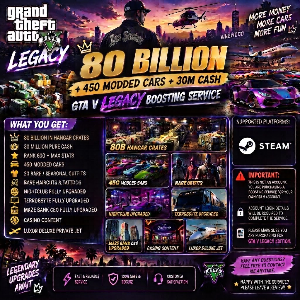 💸 80 BILLION + 450 MODDED CARS + 30M CASH | GTA V LEGACY BOOSTING SERVICE 🚗🔥