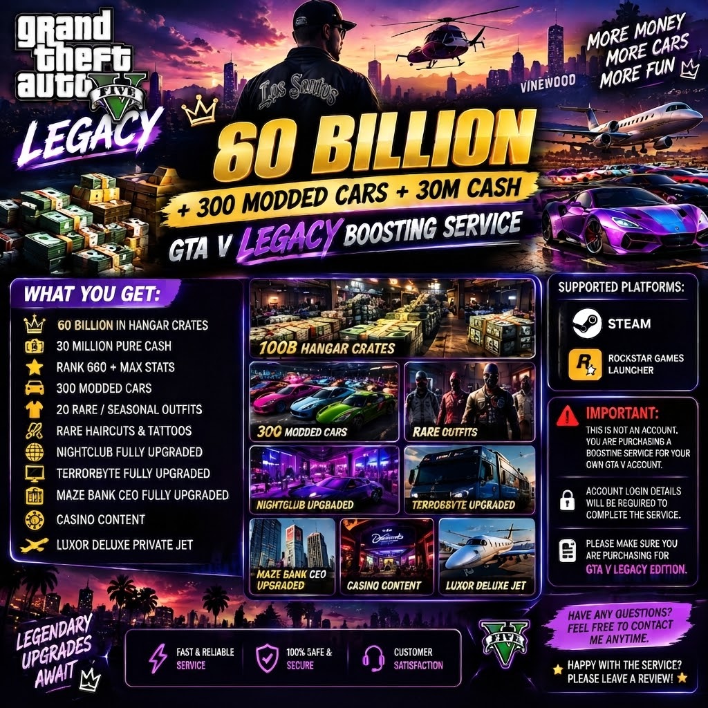 💸 60 BILLION + 450 MODDED CARS + 30M CASH | GTA V LEGACY BOOSTING SERVICE 🚗🔥