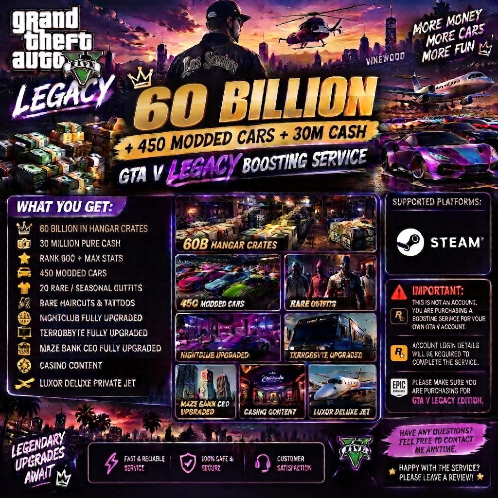 💸 60 BILLION + 450 MODDED CARS + 30M CASH | GTA V LEGACY BOOSTING SERVICE 🚗🔥