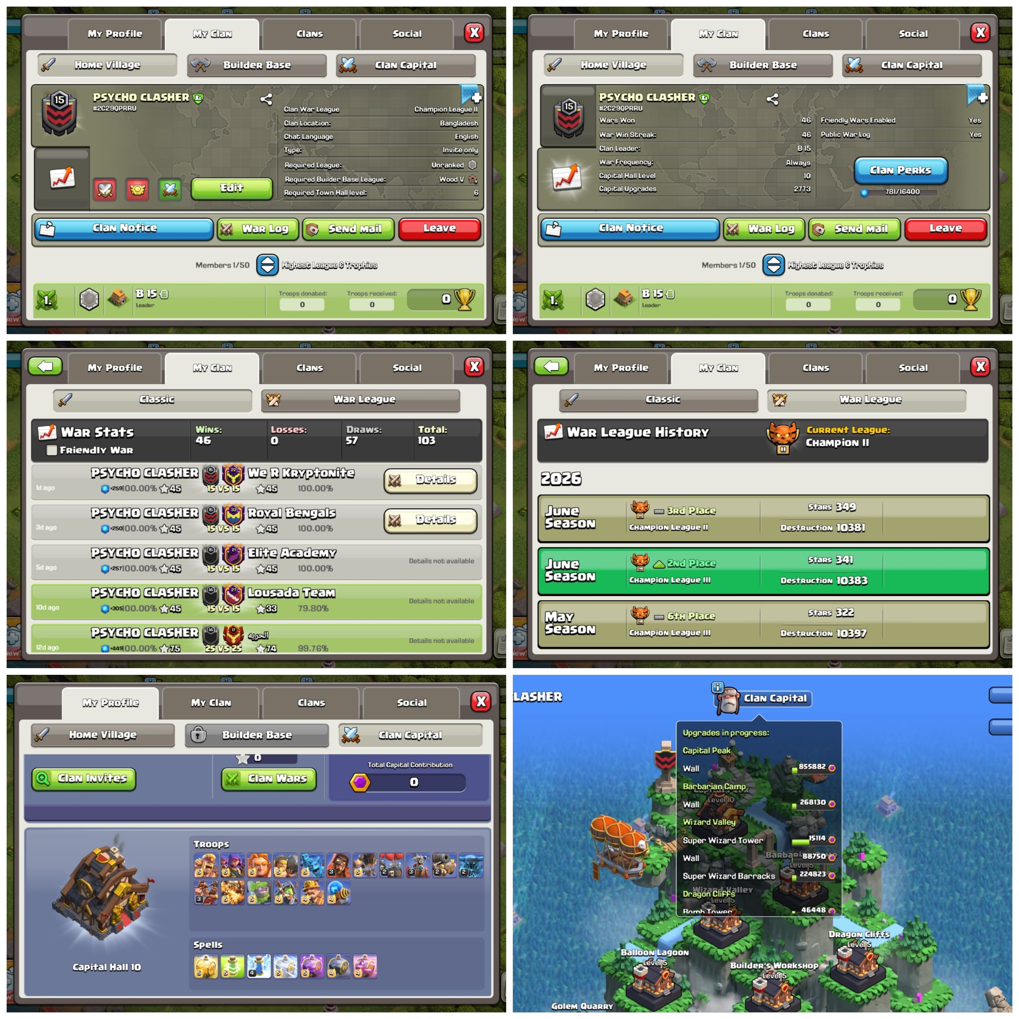 CU-2773➤CLAN LEVEL 15 ➤44 STREAKS ➤CHAMPION LEAGUE 2➤NAME: Psycho Clasher ➤CP MAXED ✓ RARE ENGLISH NAME ➤ CLAN CAPITAL 10 || WIN- 46 | NEVER LOSS ➤