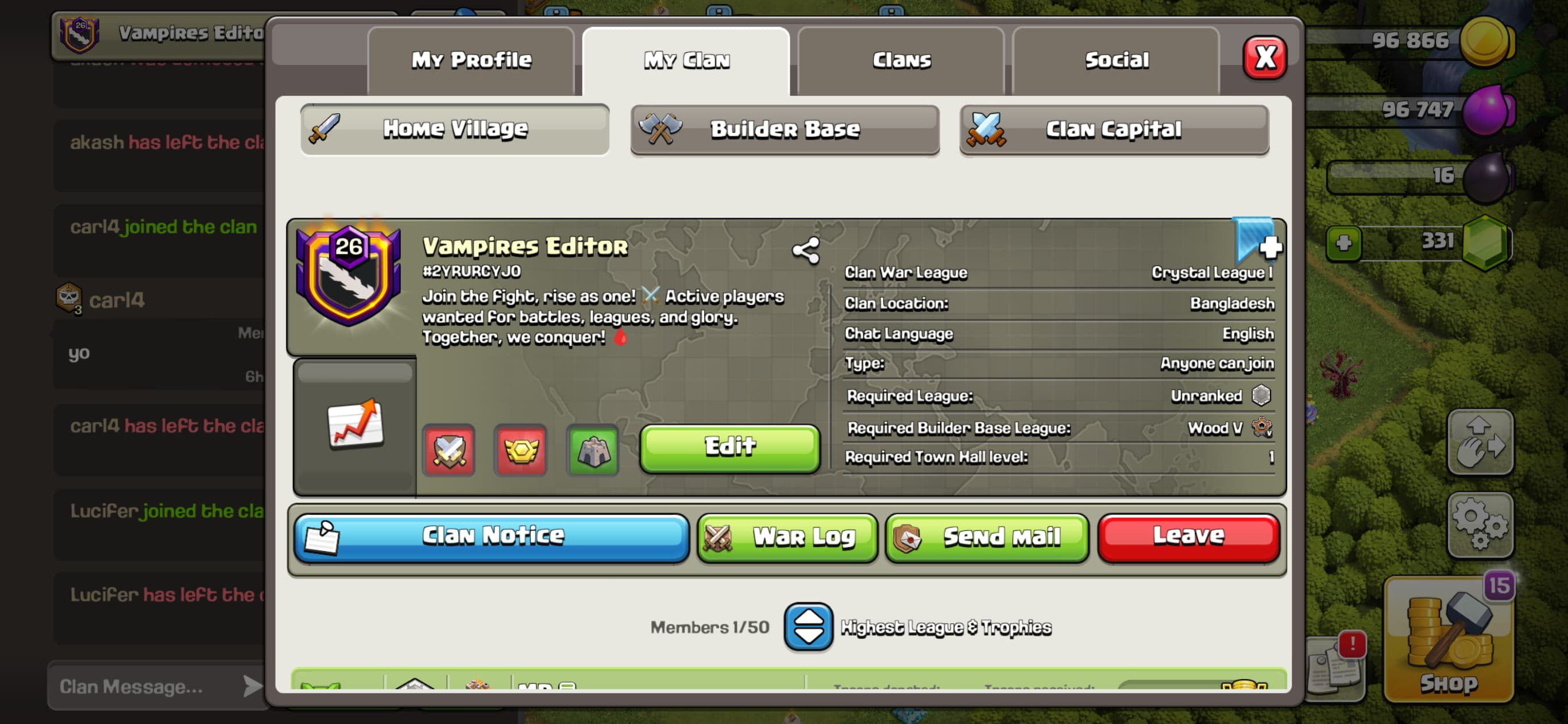 26 LEVEL CLAN |ALMOST 27 LEVEL| CAPITAL HALL 10 MAX| 70% WIN 345 | VAMPIRE EDITION NAME