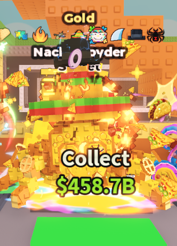 Gold Nacho Spyder 1.7B/s | Traits : Taco, Glitched, Fire, Explosive, Paint, Shark Fin, Matteo Hat, Spider, Sombrero