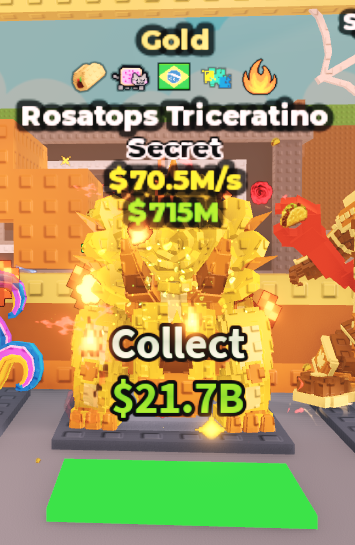Gold Rosatops Triceratino 70.5M/s | Traits : Taco, Nyan, Brazil, Glitched, Fire