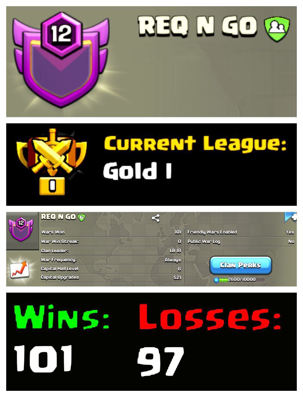 🔥 OP LVL 12 ENGLISH CLAN ⚡ REQ N GO 🛡️ GOLD I 🏯 CLAN CAPITAL 6 🍁 101W/97L ⚡ INSTANT DELIVERY 🛍️ BUY NOW #LB