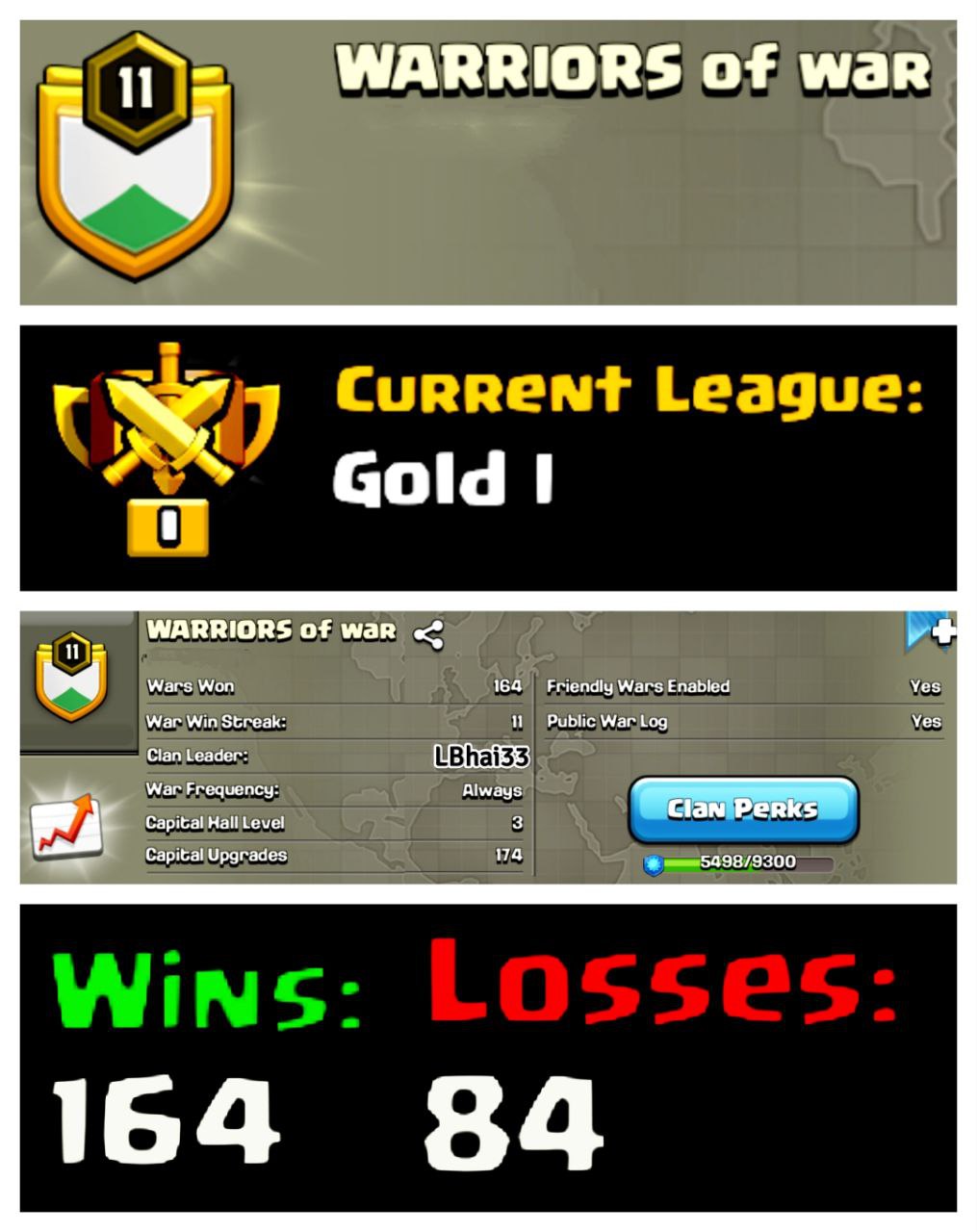 🔥 OP LVL 11 ENGLISH CLAN ⚔️ WARRIOR OF WAR 💎 GOLD I 🏯 CLAN CAPITAL 7 ☄️ 164W/84L ⚡ INSTANT DELIVERY 🛍️ BUY NOW #LB