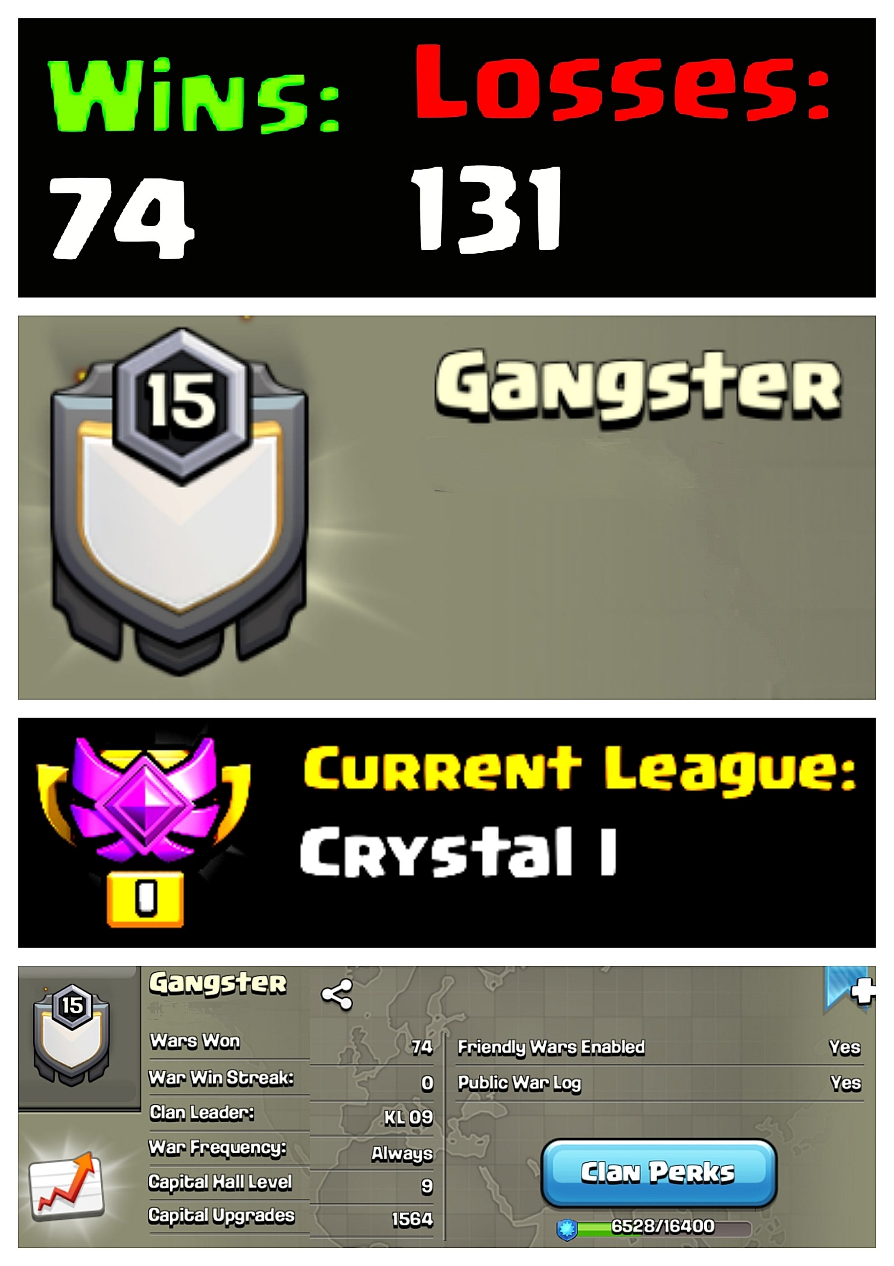👺 OP LVL 15 ENGLISH CLAN 👻 GANGSTER 🔥 CRYSTAL I ❤ CAPITAL 9 🥶 74W/ 131L 🔺 FAST DELIVERY BUY NOW #LB