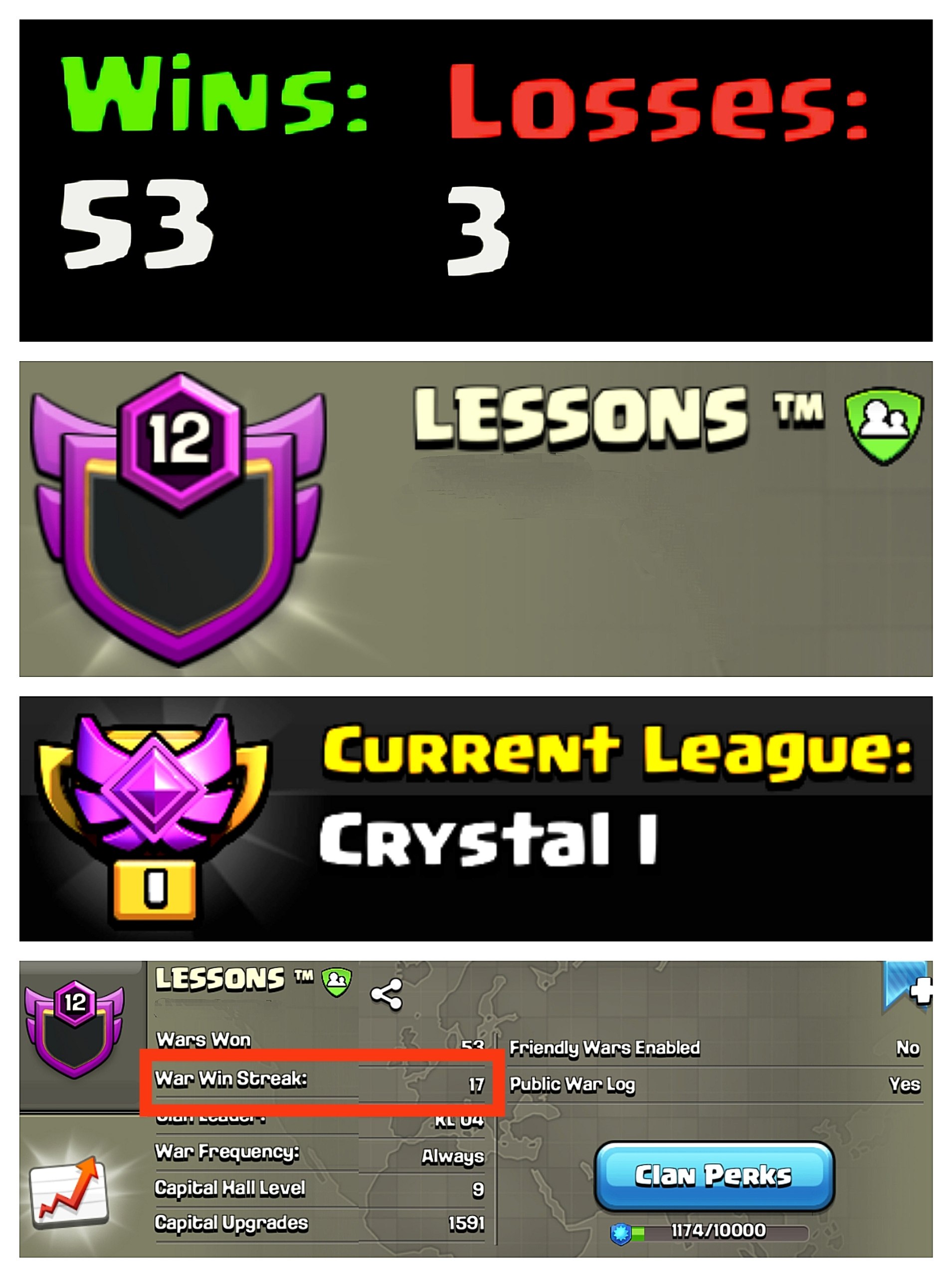 🐲 OP LVL 12 ENGLISH CLAN ❤️  LESSONS 🔥 CRYSTAL 1 ✨ CAPITAL 9 🥶 WAR WIN STREAK 17 ☠ | 466 W/ 356L 🔺 FAST DELIVERY BUY NOW #LB