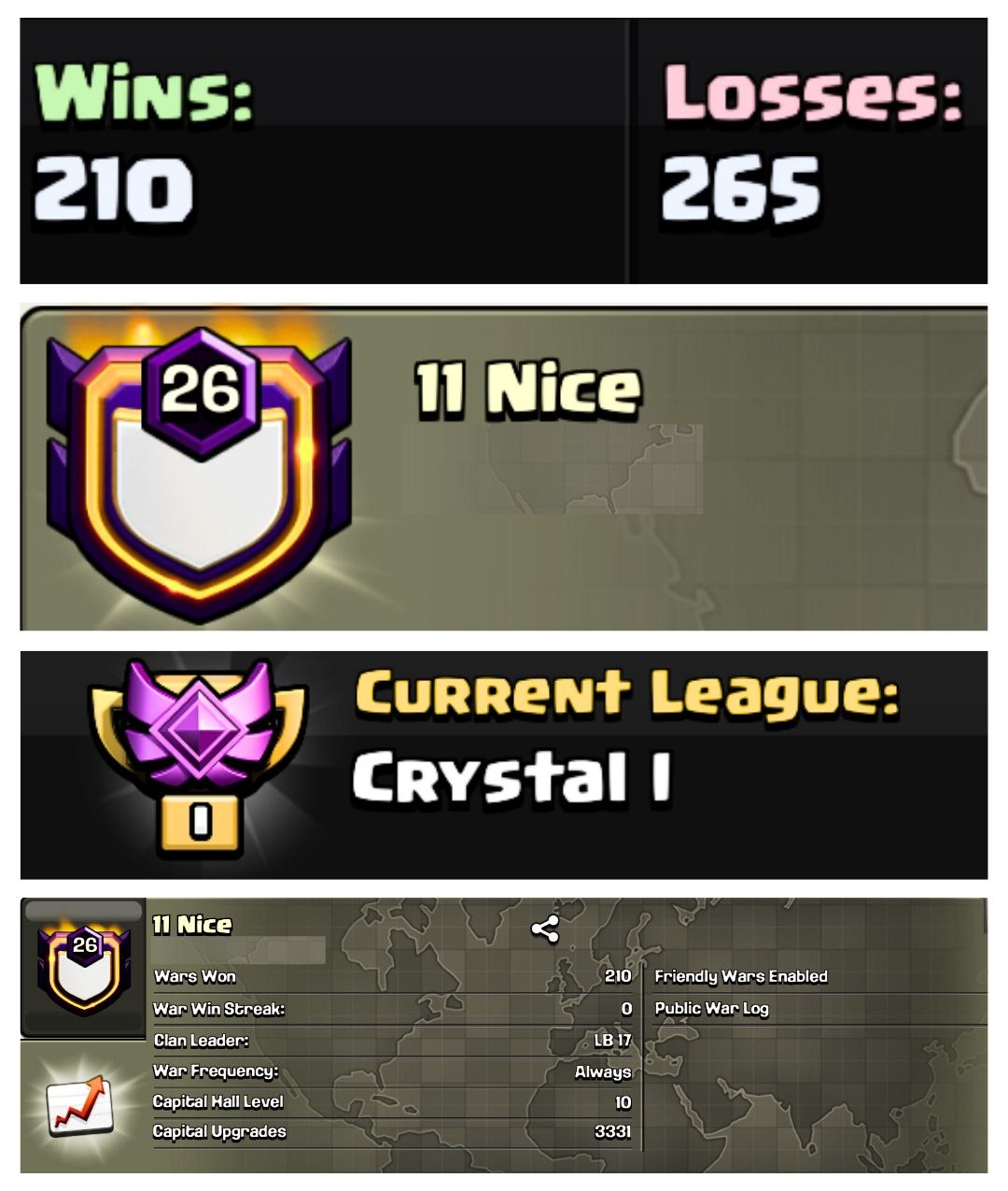☠ OP LVL 21 ENGLISH CLAN 👹 11 NICE 🥵 CRYSTAL 1 😐 CAPITAL 10 🥶 210W/ 265L 🔺 FAST DELIVERY BUY NOW #LB