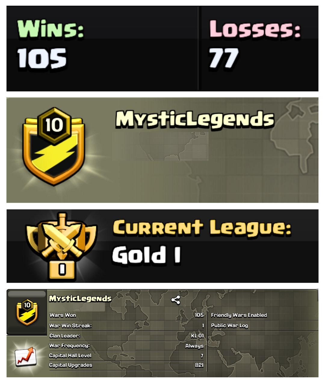 ☔️ OP LVL 10 ENGLISH CLAN ☄ MYSTIC LEGENDS 😍 GOLD 1 👻 CAPITAL 7 🥶 105W/ 77L 🔺 FAST DELIVERY BUY NOW #LB