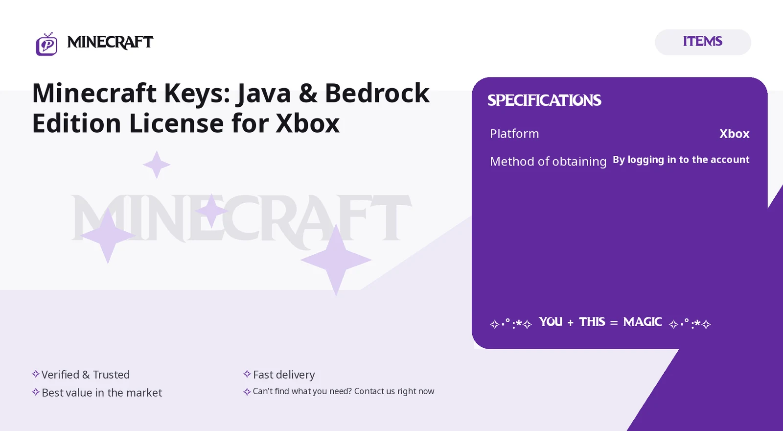✧・゚:*✧ Minecraft Keys: Java & Bedrock Edition License ✧・゚:*✧ You + This = Magic ✧・゚:*✧