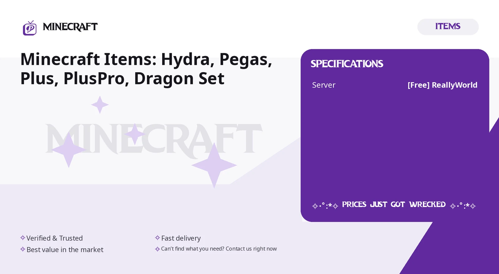 ✧･ﾟ:*✧ Minecraft Items: Hydra, Pegas, Plus, PlusPro, Dragon Set ✧･ﾟ:*✧ Prices Just Got Wrecked ✧･ﾟ:*✧