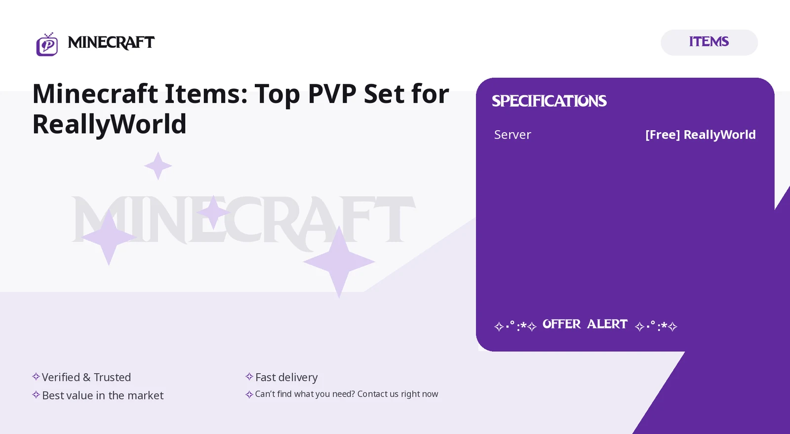 ✧･ﾟ:*✧ Minecraft Items: Top PVP Set for ReallyWorld ✧･ﾟ:*✧ Offer alert ✧･ﾟ:*✧