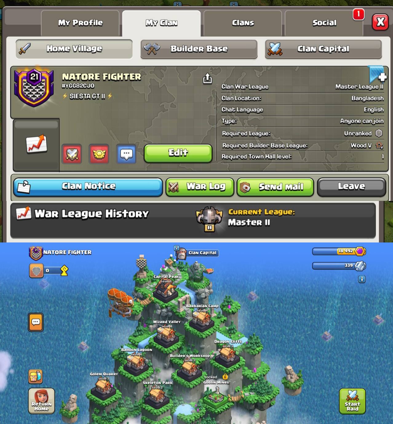 Clan level 21 ⭐️ Master League III ⭐️ Name - NATORE FIGHTER ⭐️