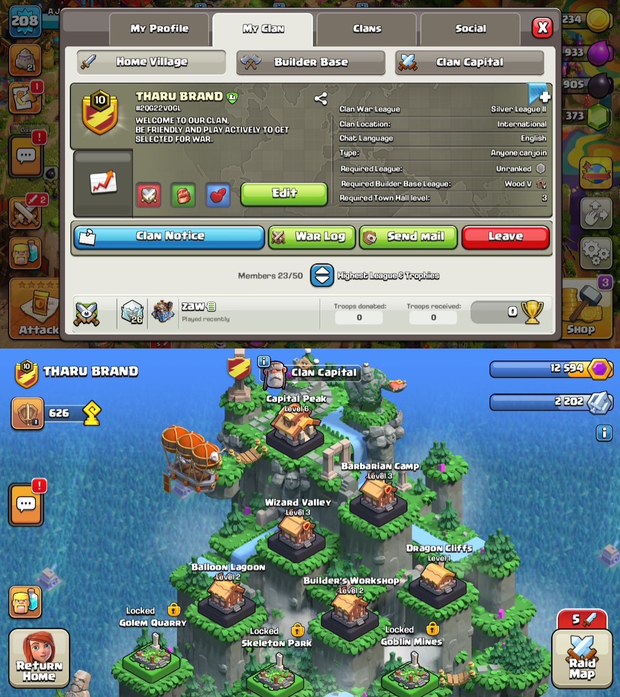 Clan level 10 ⭐️ Name : THARU BRAND ⭐️ CC : 6