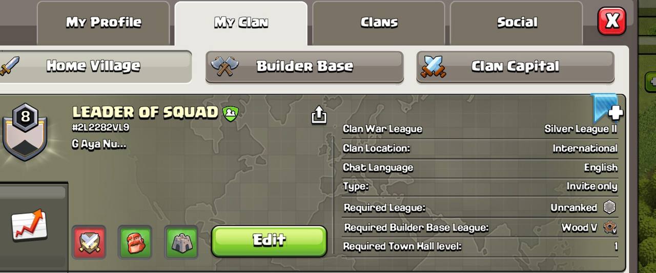 Clan level 8 ⭐️ Name : LEADER OF SQUAD