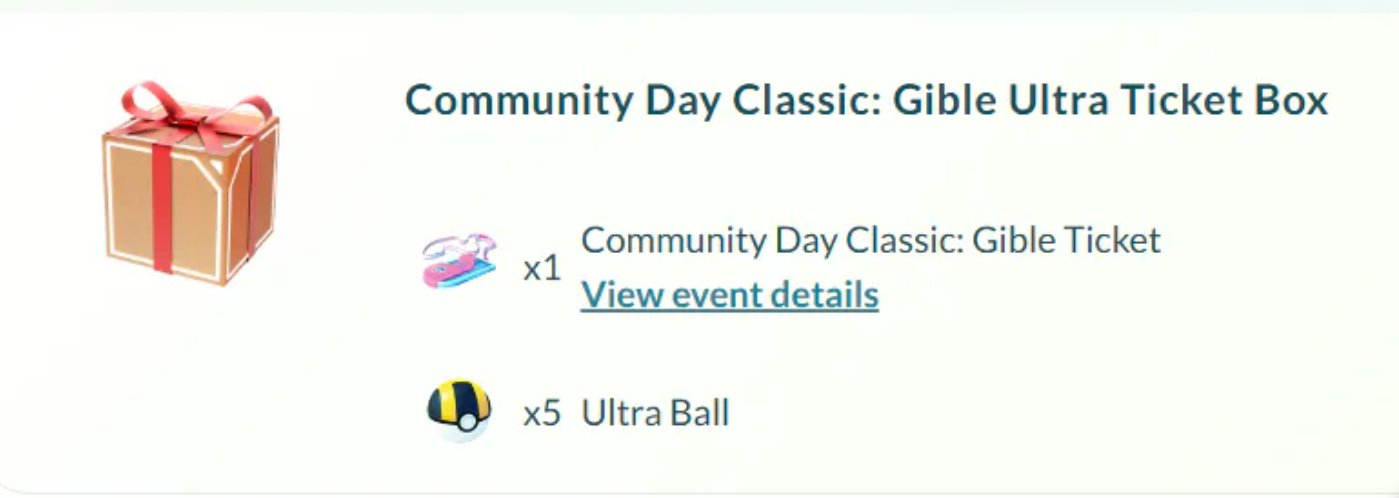 Community Day Classic: Gible Ultra Ticket Box
