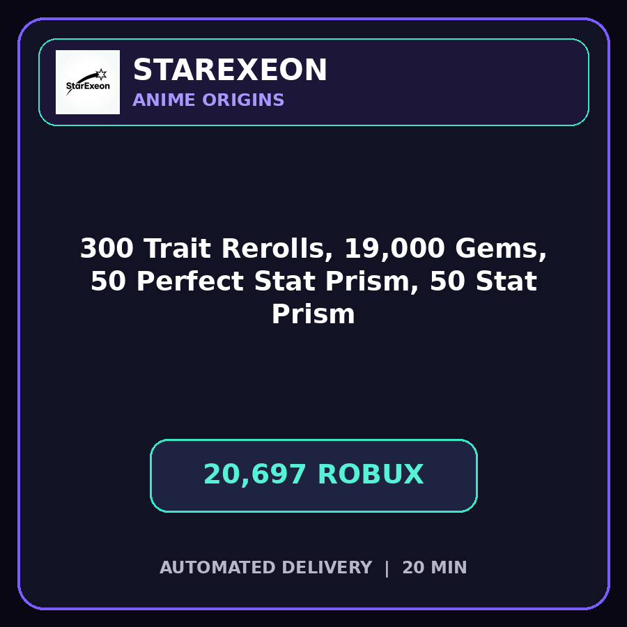 Anime Origins > 300 Trait Rerolls, 19,000 Gems, 50 Perfect Stat Prism, and 50 Stat Prism [20697R]
