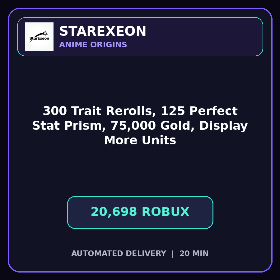 Anime Origins > 300 Trait Rerolls, 125 Perfect Stat Prism, 75,000 Gold, and Display More Units [20698R]