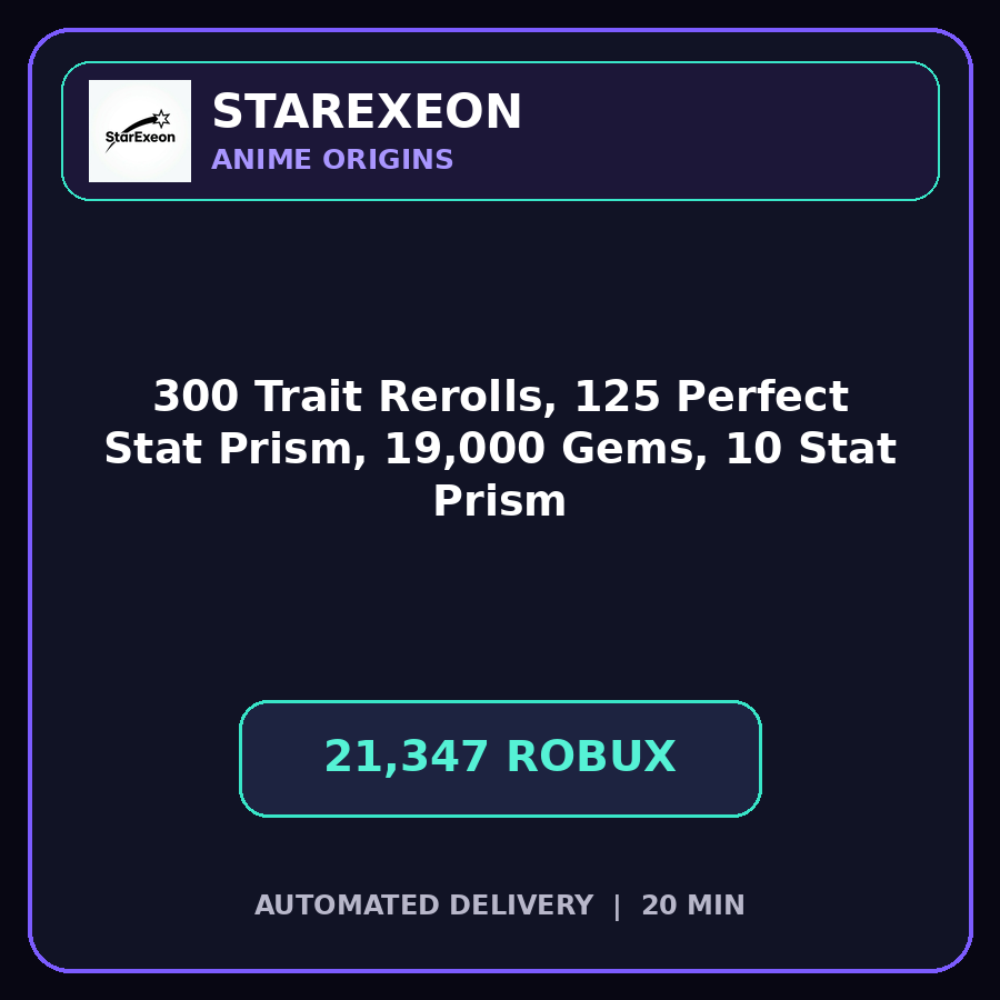 Anime Origins > 300 Trait Rerolls, 125 Perfect Stat Prism, 19,000 Gems, and 10 Stat Prism [21347R]