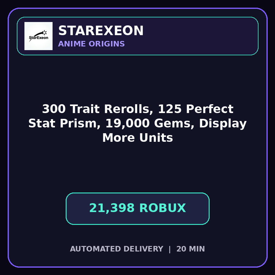 Anime Origins > 300 Trait Rerolls, 125 Perfect Stat Prism, 19,000 Gems, and Display More Units [21398R]