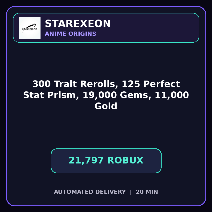 Anime Origins > 300 Trait Rerolls, 125 Perfect Stat Prism, 19,000 Gems, and 11,000 Gold [21797R]
