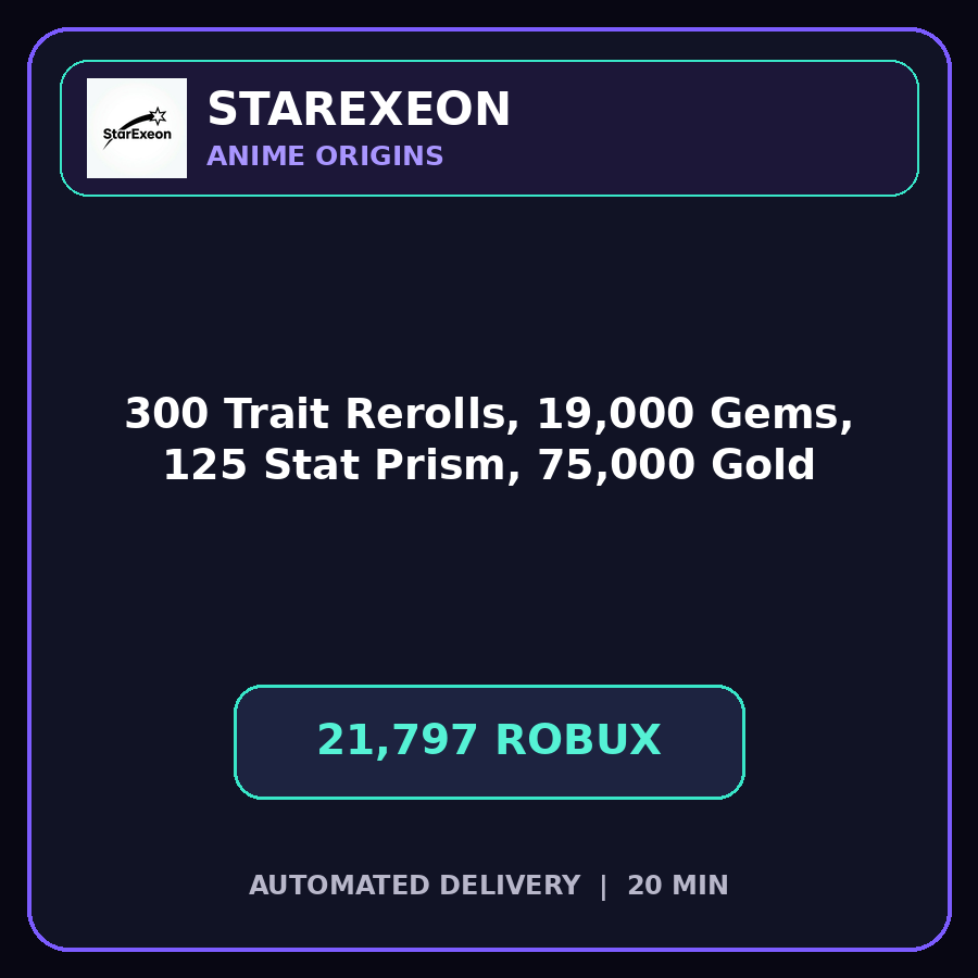 Anime Origins > 300 Trait Rerolls, 19,000 Gems, 125 Stat Prism, and 75,000 Gold [21797R]