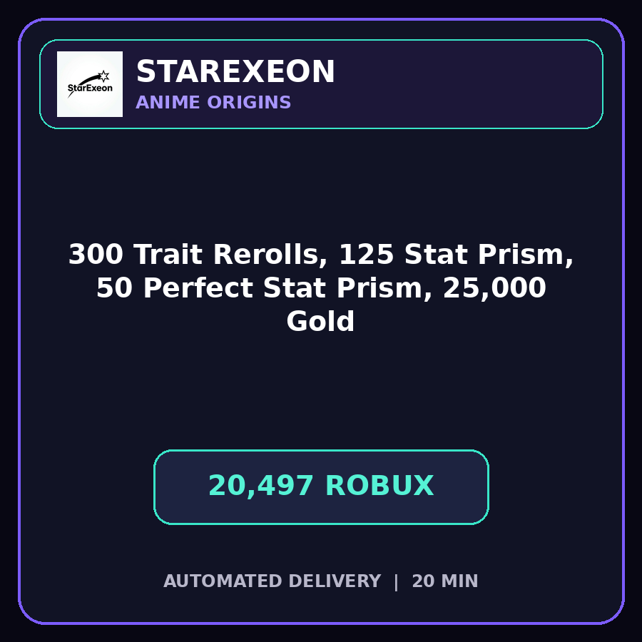Anime Origins > 300 Trait Rerolls, 125 Stat Prism, 50 Perfect Stat Prism, and 25,000 Gold [20497R]