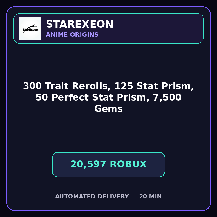 Anime Origins > 300 Trait Rerolls, 125 Stat Prism, 50 Perfect Stat Prism, and 7,500 Gems [20597R]