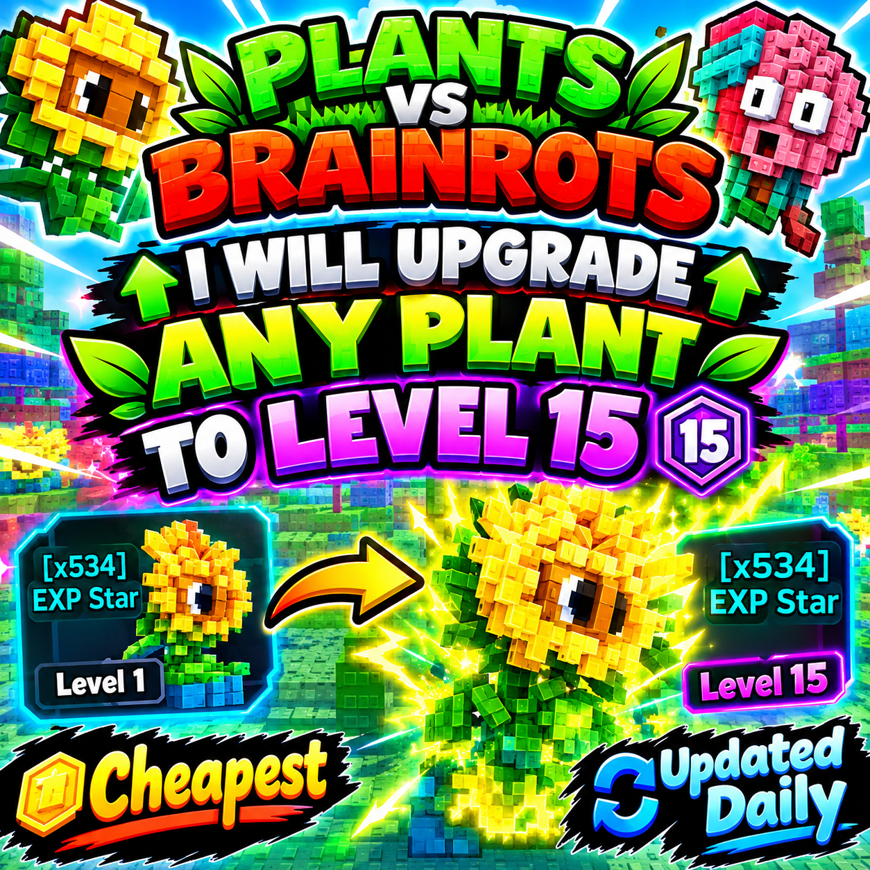 🔥I will upgrade your plant to level 15 - Plants vs Brainrots