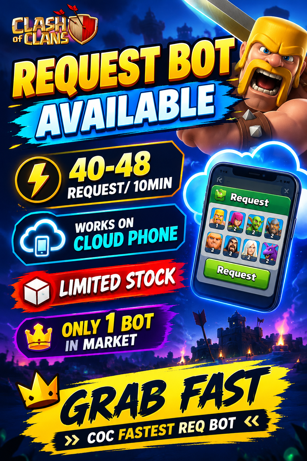 Request Bot ✅ 40-48 Request/10Min ✅ Cloud Device ✅ Android/iOS/PC ✅  Start Your Request Service Now ✅ Must Buy Account Pack Seperatly ✅