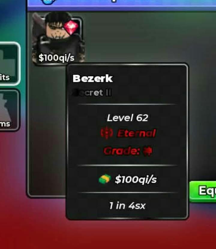 Anime Dice | Bezerk | Secret II | Eternal | 100 qi/s | 1 in 4 sx