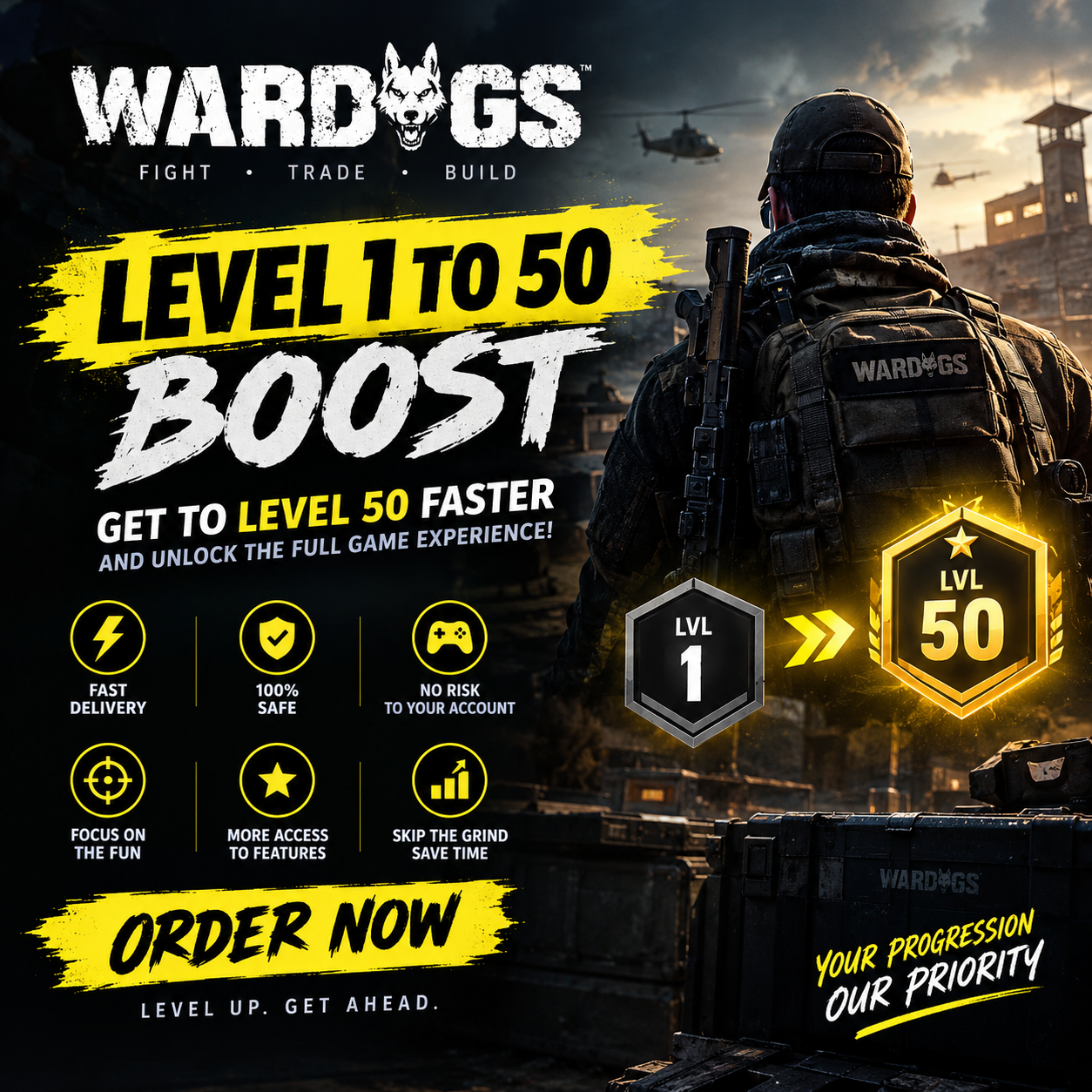 🔥 WARDOGS LEVEL 1 → 50 BOOST 🔥BONUS CASH BOOST FREE