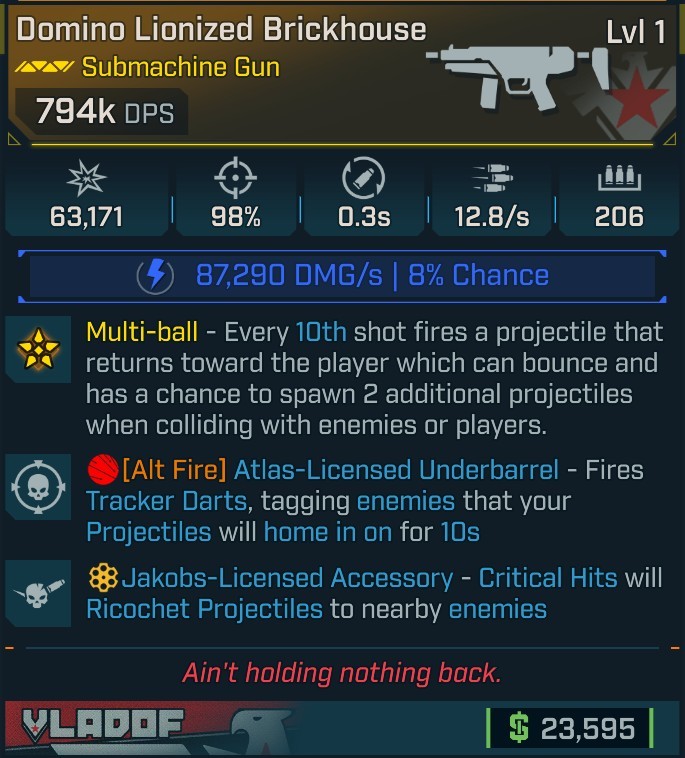 ⭐[MODDED] L1 BRICKHOUSE - 794K DPS (+87K SHOCK DMG/S) - 98% ACCURACY - 0.3s RELOAD - 12.8/s FIRE RATE - 206 MAG SIZE⭐